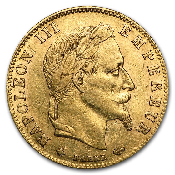 France Gold 5 Francs Napoleon III Laureate Avg Circ (1862-1869) France Gold 5 Francs Napoleon III Laureate Avg Circ (1862-1869)